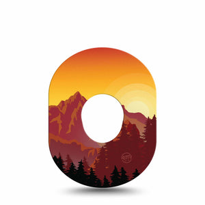 Sunset Mounttain Dexcom G7 Tape, Single, Orange Sunset over Mountains Adhesive Patch Design, Dexcom Stelo Glucose Biosensor System