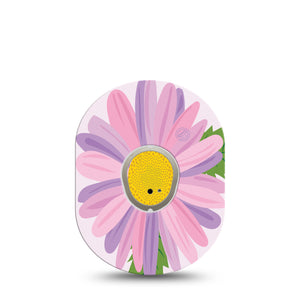 Daisy Dexcom G7 Transmitter Sticker, Single, center of daisy flower G7 vinyl transmitter sticker with matching pink daisy G7 adhesive tape