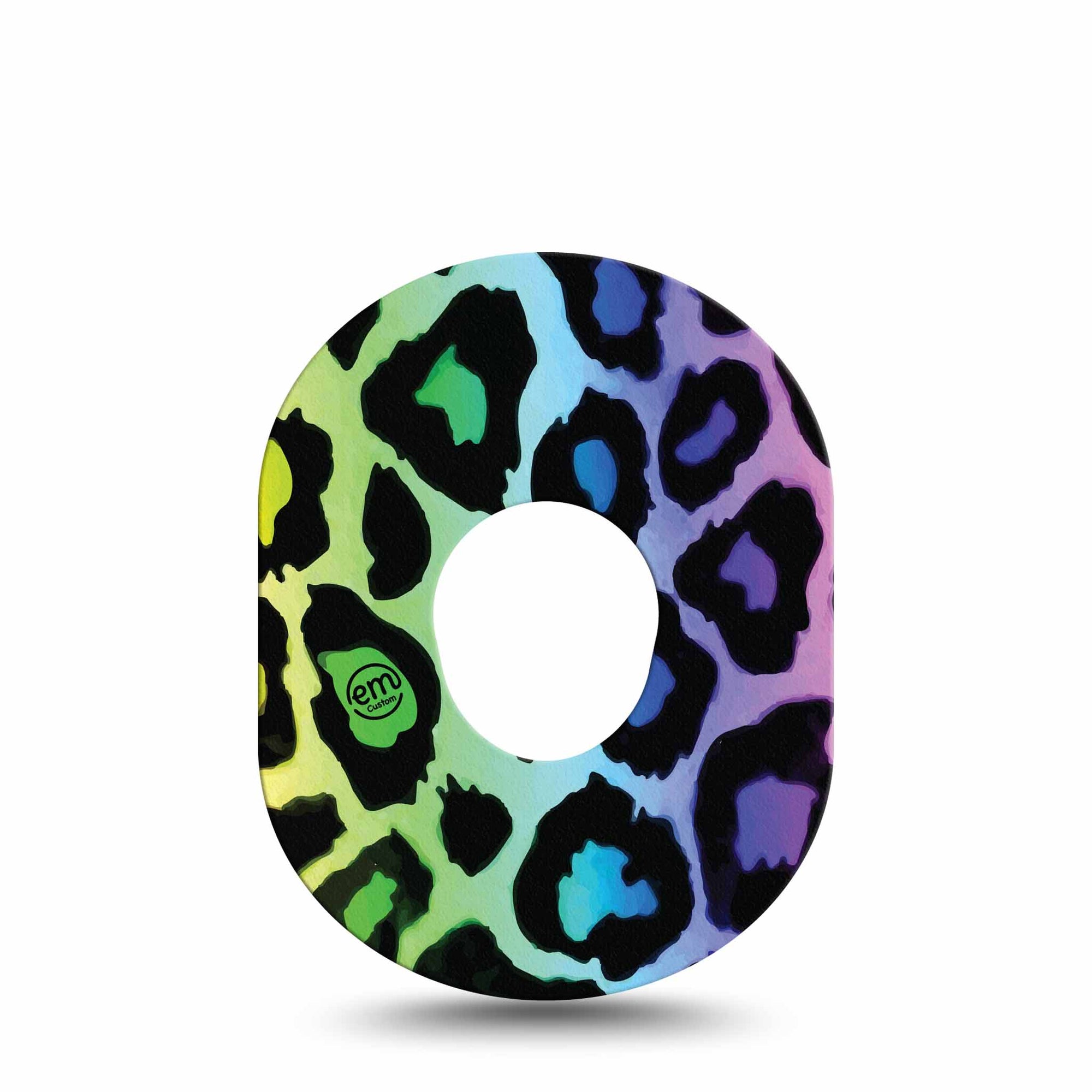 ExpressionMed Multicolored Cheetah Print Dexcom G7 Tape, Single, Cheetah Prints over Colorful Background, CGM Fixing Ring Patch Design