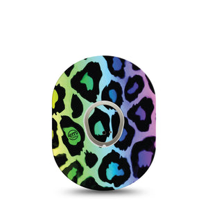 Multicolored Cheetah Print Dexcom G7 Transmitter Sticker, Single, rainbow ombre cheetah vinyl sticker with matching G7 adhesive patch