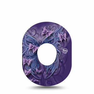 ExpressionMed Purple Butterfly Dexcom G7 Patch, Single, Swirling Butterflies Adhesive Tape Design , Dexcom Stelo Glucose Biosensor System