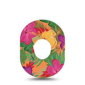 Bright Hibiscus Dexcom G7 Patch, Single, Brightly Colorful Floral Inspired CGM Patch Design, Dexcom Stelo Glucose Biosensor System