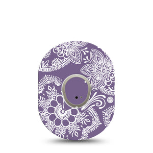 Purple Henna Dexcom G7 Transmitter Sticker, Single, Purple Center Vinyl Sticker with Matching Dexcom G7 Fixing Ring Patch
