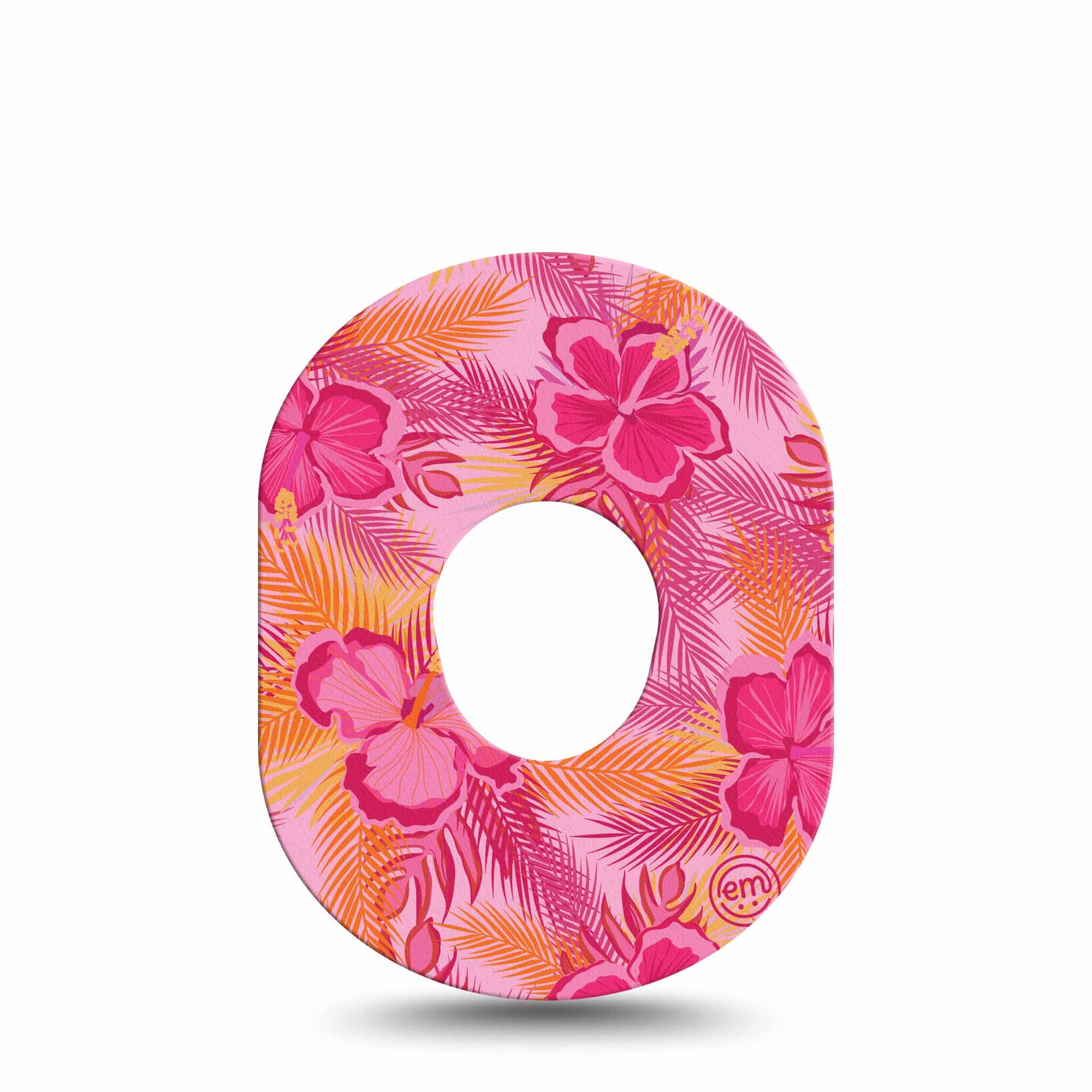 ExpressionMed Pink Hibiscus Dexcom G7 Patch, Single, Pink Florals Orange Stems CGM Adhesive Tape Design, Dexcom Stelo Glucose Biosensor System