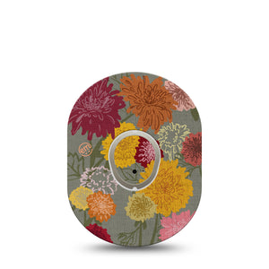 Chrysanthemums Dexcom G7 Transmitter Sticker, Single, Multicolored Chrysanthemums Inspired, Dexcom G7 Vinyl Transmitter Sticker, With Matching Dexcom G7 Tape, CGM Adhesive Patch Design