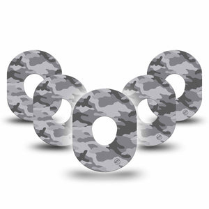 Gray Camo Dexcom G7 Tape, 5-Pack, Blending Color Inspired, CGM Fixing Ring Patch Design