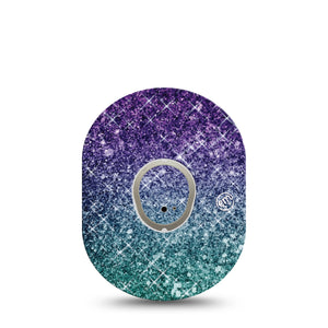 Glittering Ombre Dexcom G7 Transmitter Sticker, Single, Purple Green Ombre Sparkling Vinyl Center Device Sticker with Matching Adhesive Tape