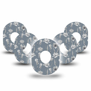 Muted Petals Dexcom G7 Tape, 5-Pack, Gray and White Themed, CGM, Plaster Patch Design