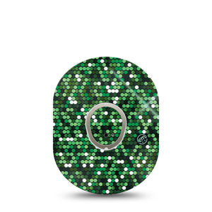 Green Glam Dexcom G7 Transmitter Sticker, Single, Shining Green Glitters Themed, Dexcom G7 Vinyl Transmitter Sticker, With Matching Dexcom G7 Tape, CGM Adhesive Patch Design