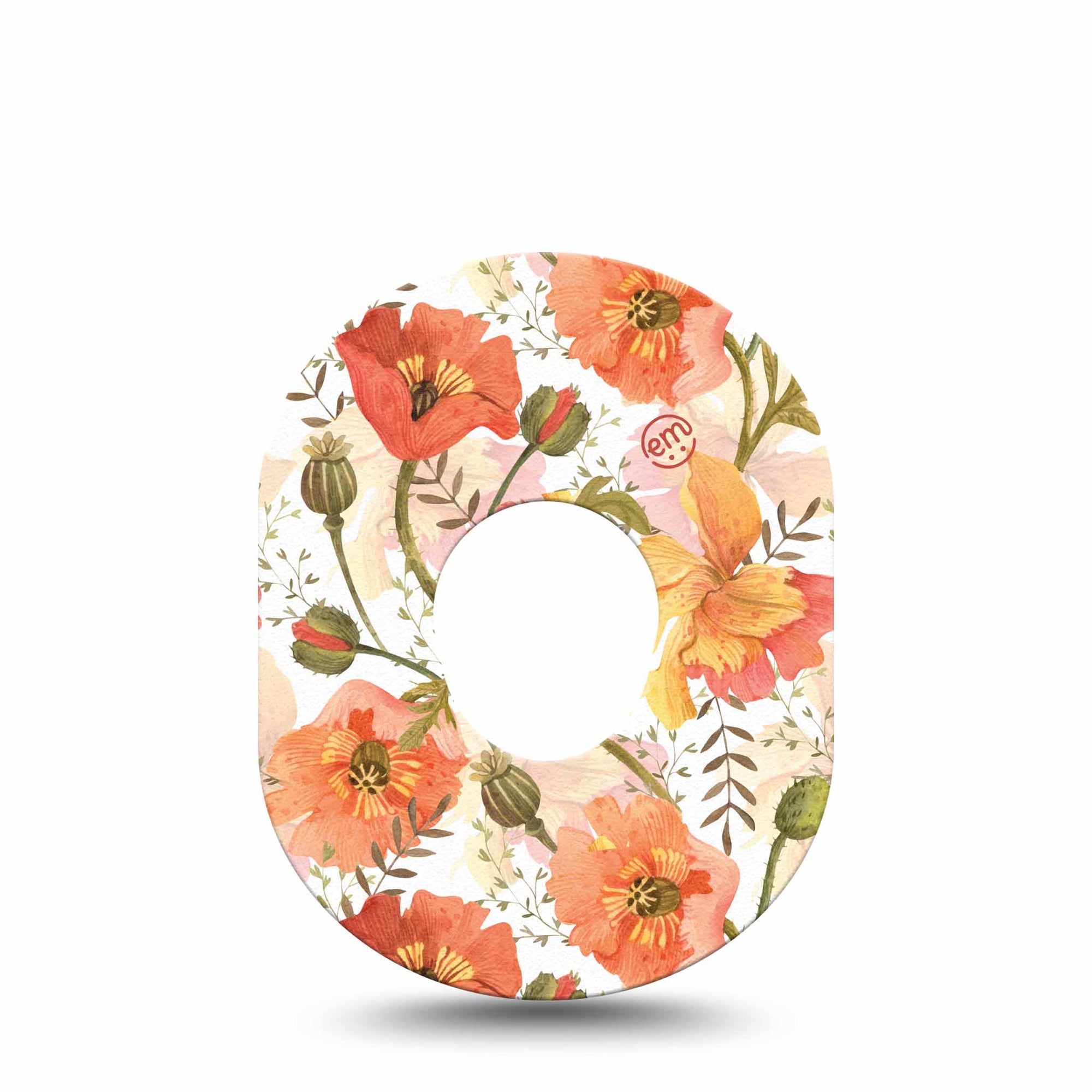 ExpressionMed Peachy Blooms Dexcom G7 Tape, Single, Orange Florals Inspired, CGM Patch Design, Dexcom Stelo Glucose Biosensor System