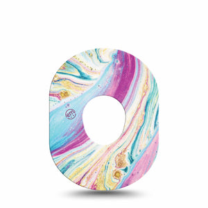 Shimmering Marble Dexcom G7 Patch, Single, Purple Gold and Blue Glittering Swirl Adhesive Tape Design