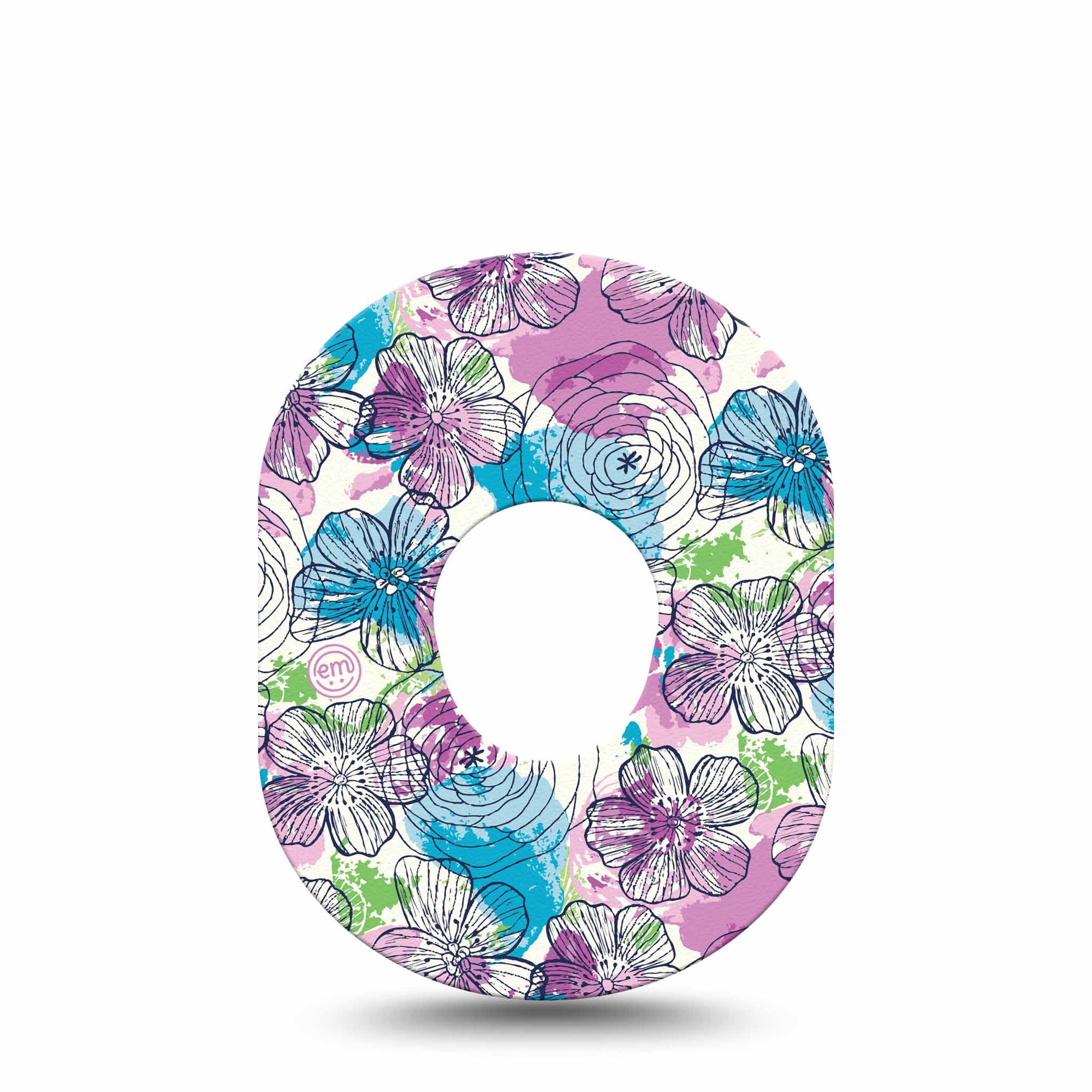 Stenciled Flower Dexcom G7 Tape, Single, Watercolored Florals Inspired, CGM Adhesive Patch Design, Dexcom Stelo Glucose Biosensor System