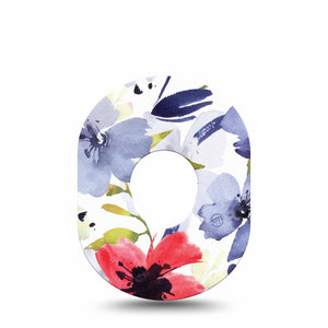 ExpressionMed Red White & Blue Flowers Dexcom G7 Tape, Single, Calming Florals Inspired, CGM Patch Design, Dexcom Stelo Glucose Biosensor System