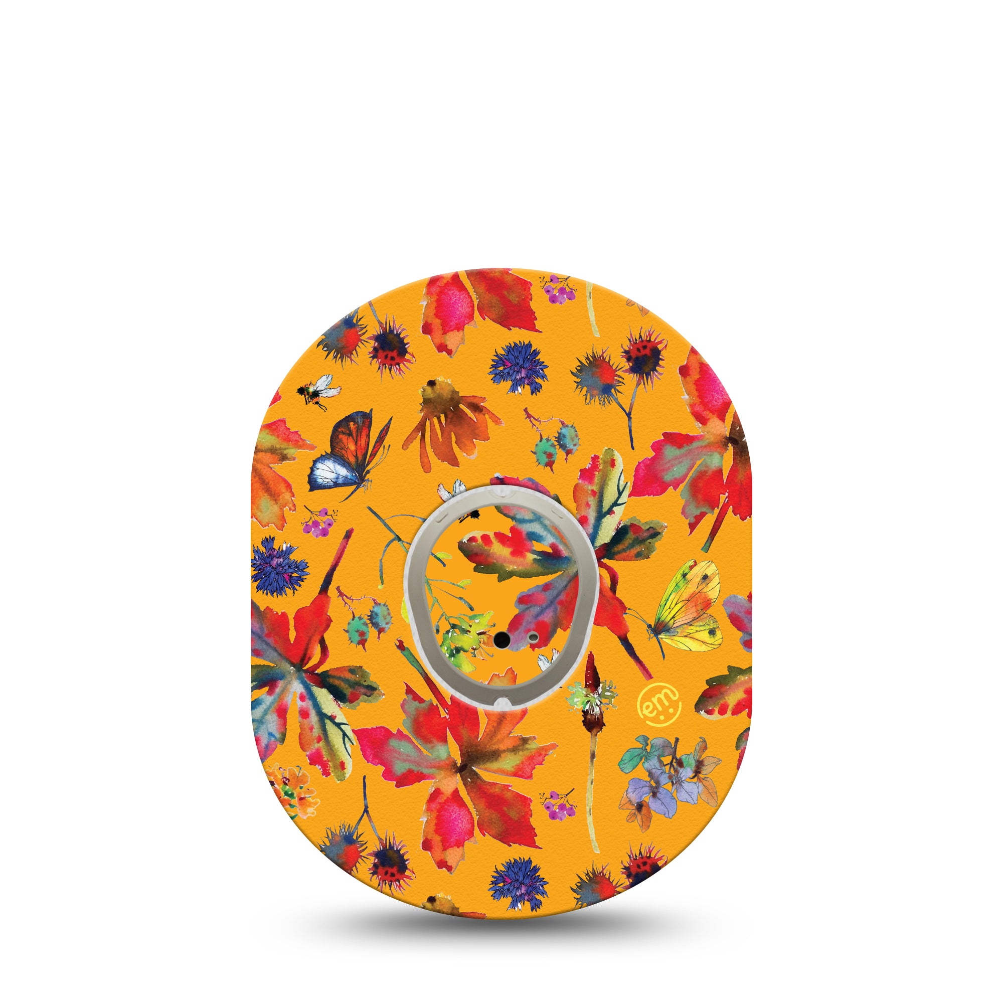 Buzzing Wings Dexcom G7 Transmitter Sticker, Single, Multicolored Petals And Butterflies Themed, Dexcom G7 Transmitter Vinyl Sticker, With Matching Dexcom G7 Tape CGM, Adhesive Patch Design, Dexcom Stelo Glucose Biosensor System