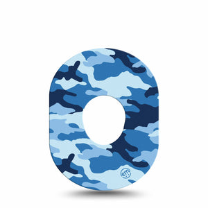 Blue Camo Dexcom G7 Tape, Single, Camouflage in Blues Adhesive Patch Design, Dexcom Stelo Glucose Biosensor System