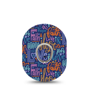 Faith Love Hope Dexcom G7 Transmitter Sticker, Single, Purple Love Slogan Themed, Dexcom G7 Vinyl Transmitter Sticker, With Matching Dexcom G7 Tape CGM, Adhesive Patch Design