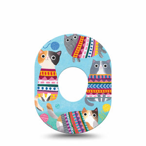 Sweater Cats Dexcom G7 Tape, Single, Yarns And Cats Themed, CGM Adhesive Patch Design, Dexcom Stelo Glucose Biosensor System