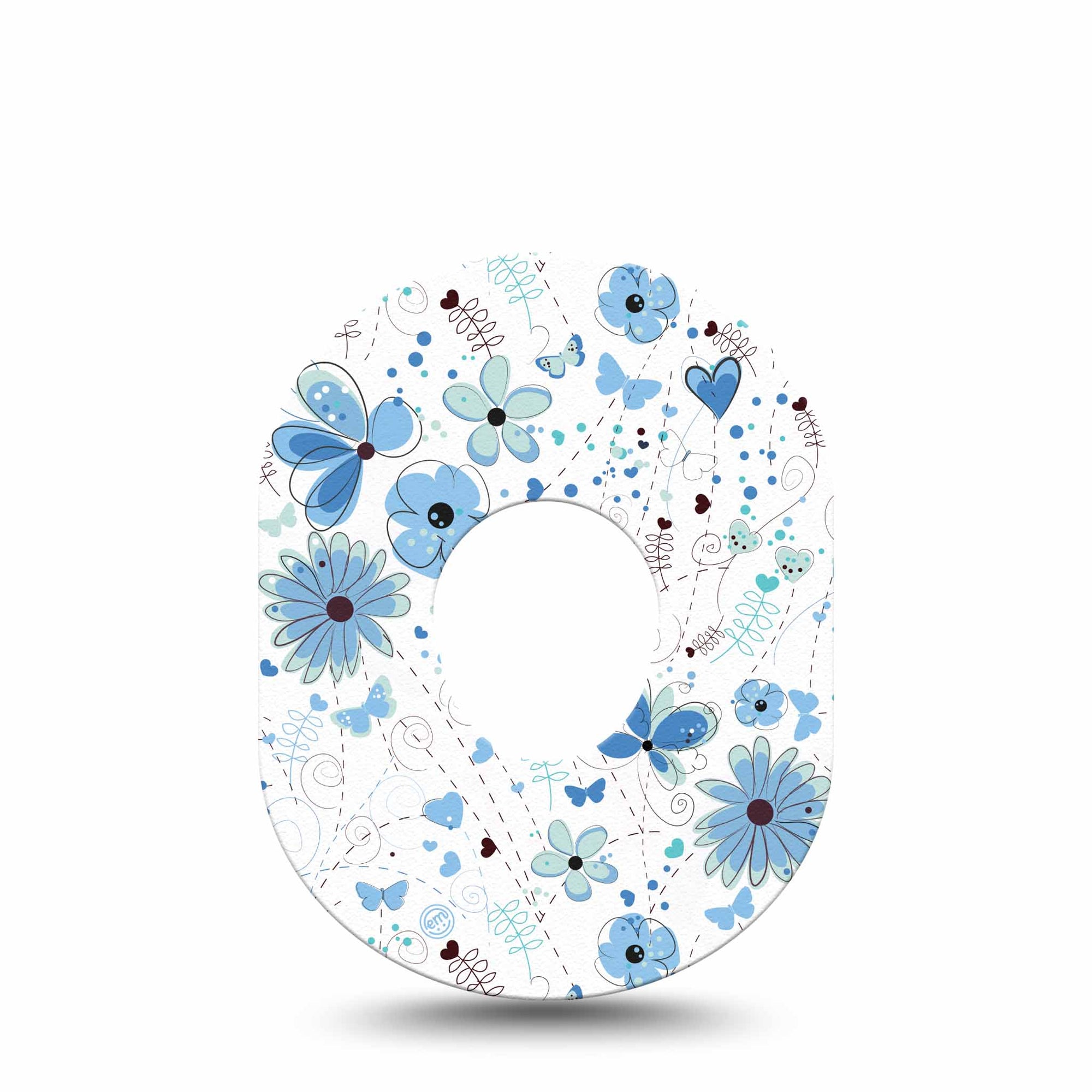 Cute Blue Flowers Dexcom G7 Tape, Blue Doodle Florals Themed, CGM Adhesive Patch Design, Dexcom Stelo Glucose Biosensor System