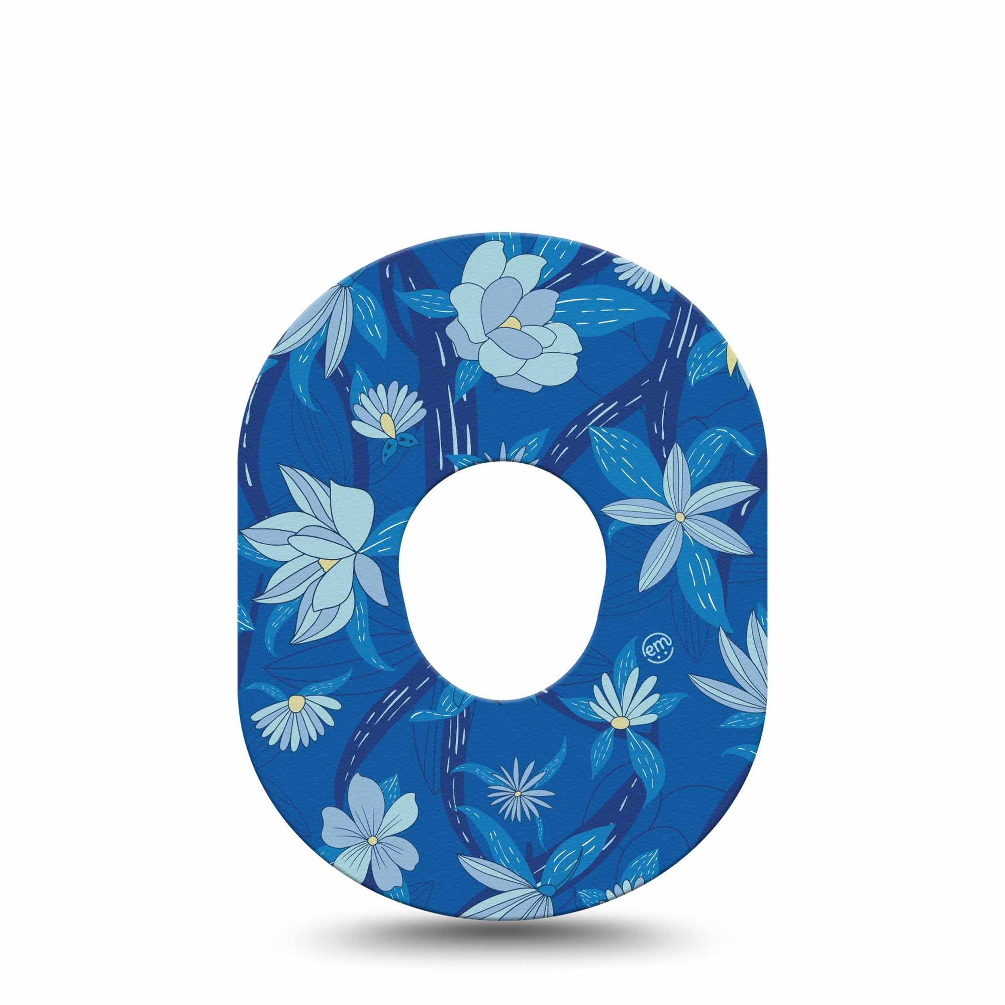 Bold Blue Flowers Dexcom G7 Tape, Single, Calming Blue Florals Themed, CGM Adhesive Patch Design, Dexcom Stelo Glucose Biosensor System