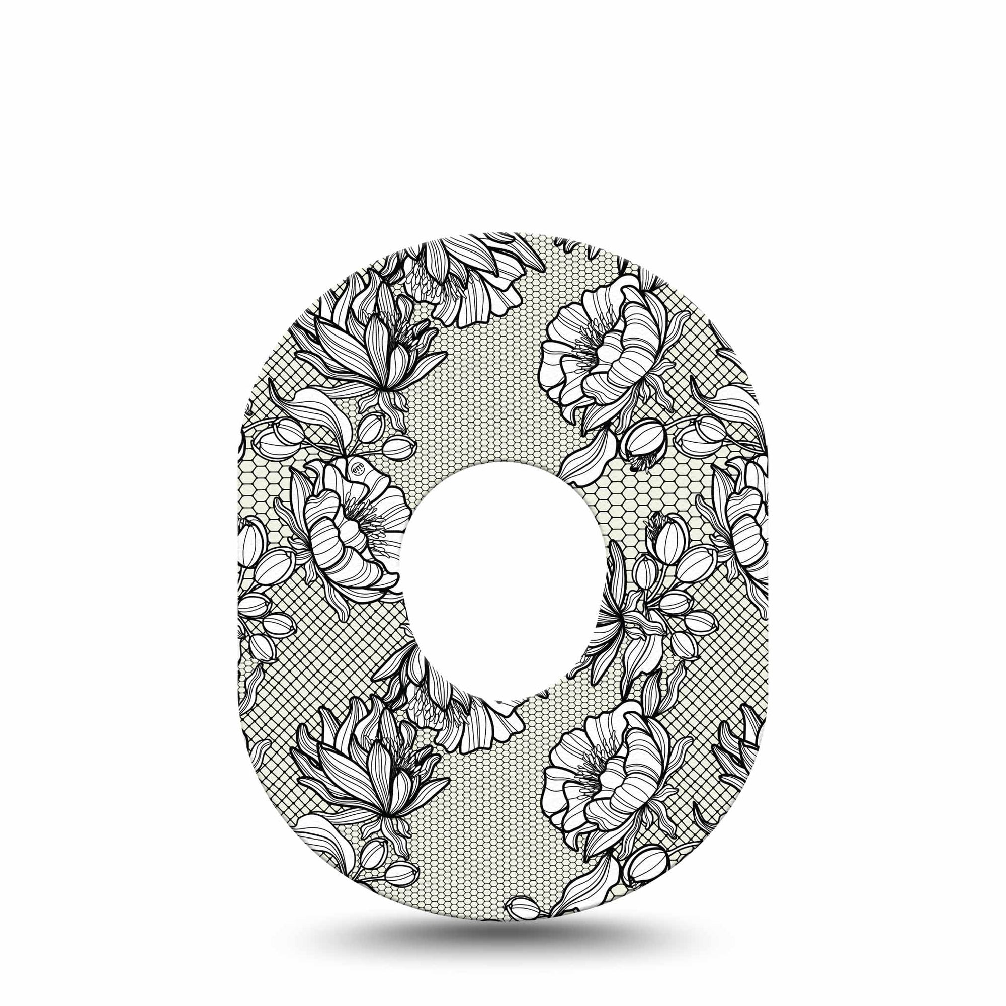 Black Lace Dexcom G7 Tape, Single, Black Floral Lining Themed, CGM Adhesive Patch Design, Dexcom Stelo Glucose Biosensor System