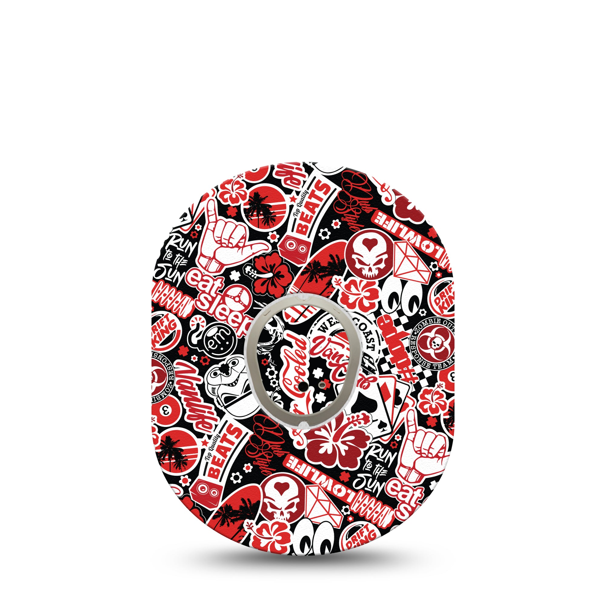 Sticker Bomb Dexcom G7 Transmitter Sticker, Single, Red And Black Stickers Themed, Dexcom G7 Vinyl Transmitter Sticker With Matching Dexcom G7 CGM, Overlay Patch Design, Dexcom Stelo Glucose Biosensor System