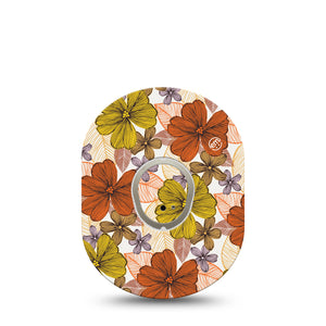 Burnt Orange Floral Dexcom G7 Transmitter Sticker, Single, Floral Line-Art Themed, Dexcom G7 Vinyl Transmitter Sticker With Matching Dexcom G7 CGM, Plaster Patch Design