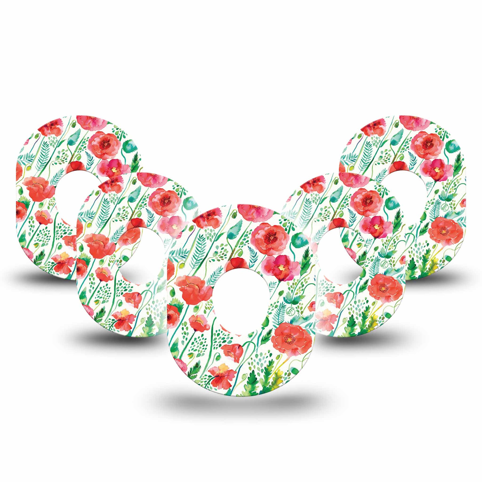 ExpressionMed Wild Poppies Dexcom G7 Tape, 5-Pack, Blooming Red Poppies Themed, CGM Patch Design, Dexcom Stelo Glucose Biosensor System