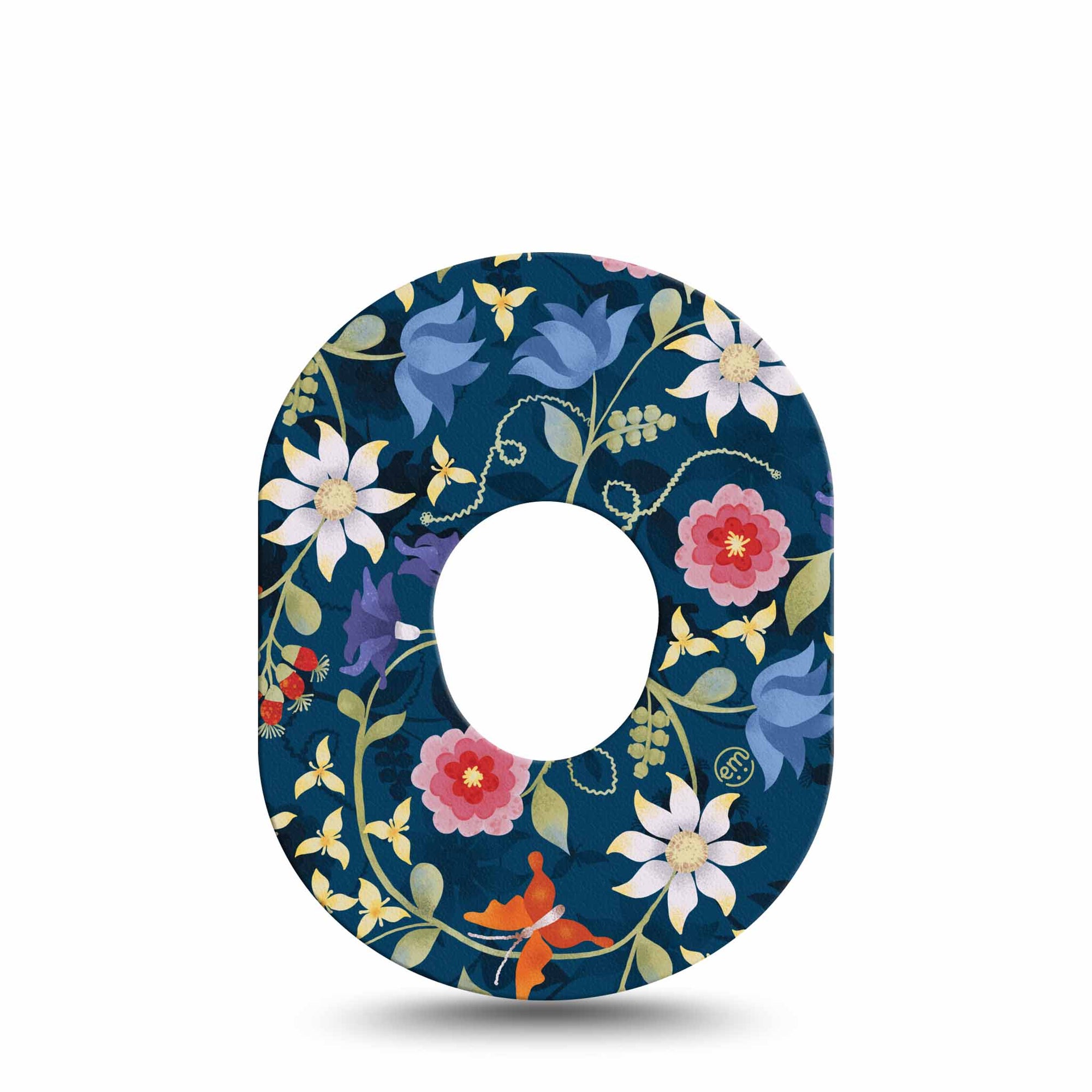 ExpressionMed Floral Folklore Dexcom G7 Tape, Single, Navy Backdrop Florals Adhesive Patch Design, Dexcom Stelo Glucose Biosensor System