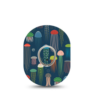 Just Jellies Dexcom G7 Transmitter Sticker, Single, Sea Creatures Themed, Vinyl Center Sticker with matching Dexcom G7 Overlay Tape