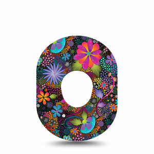 ExpressionMed Psychedelic Flowers Dexcom G7 Tape, Single, Vivid Abstract Flowers Adhesive Patch Design, Dexcom Stelo Glucose Biosensor System