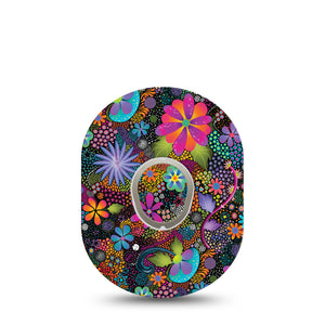 ExpressionMed Psychedelic Flowers Dexcom G7 Transmitter Sticker, Single, Trippy Colored Florals Themed, Dexcom G7 Vinyl Transmitter Sticker with Matching Dexcom G7 CGM, Adhesive Patch Design, Dexcom Stelo Glucose Biosensor System