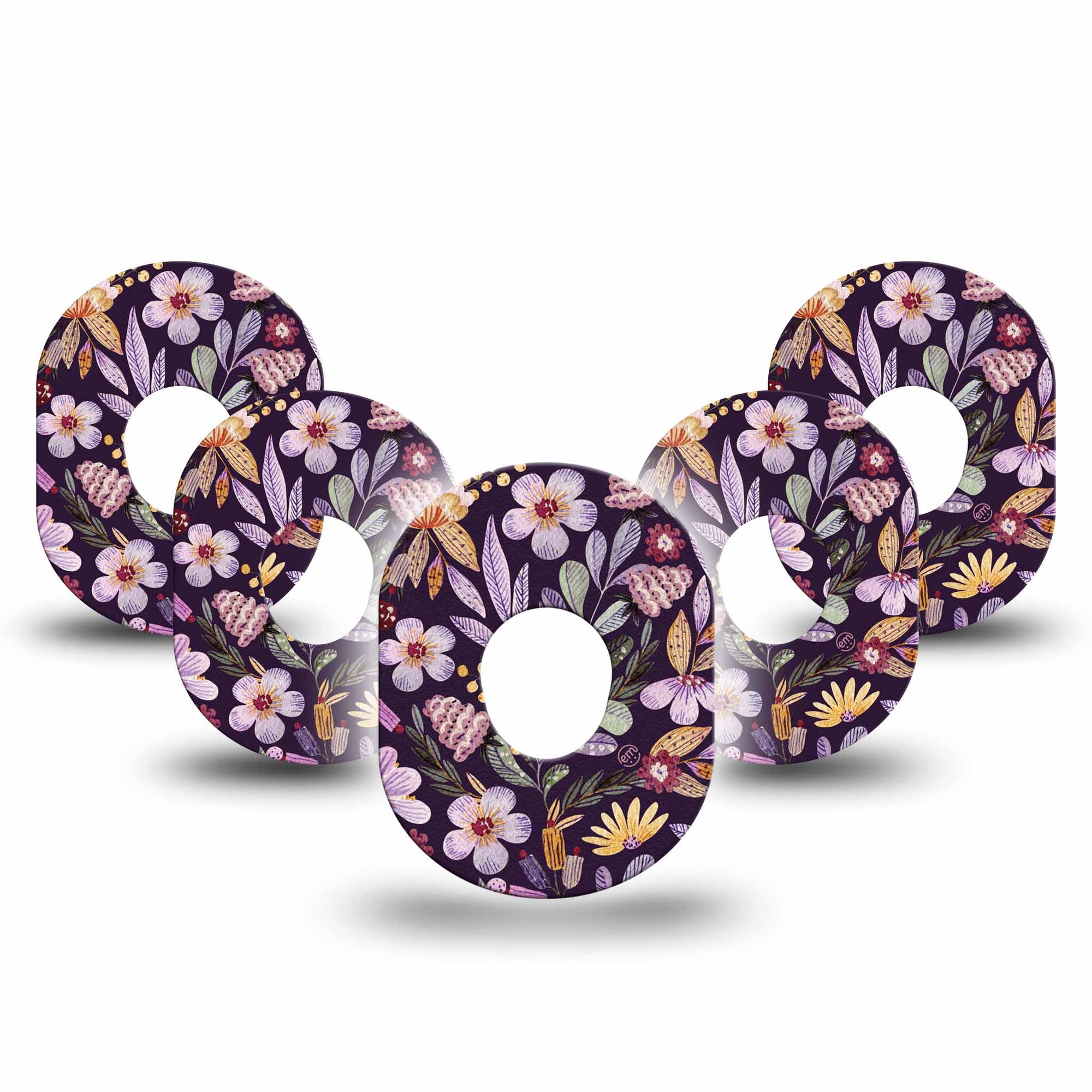 ExpressionMed Moody Blooms Dexcom G7 Tape, 5-Pack, Muted Colored Florals over Dark backdrop, CGM Adhesive Patch Design, Dexcom Stelo Glucose Biosensor System