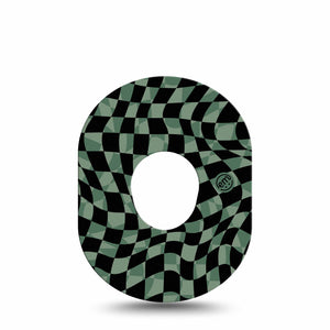 ExpressionMed Green & Black Checkerboard Dexcom G7 Tape, Single, Green and Black Wavy Checkerboard Adhesive Patch Design, Dexcom Stelo Glucose Biosensor System