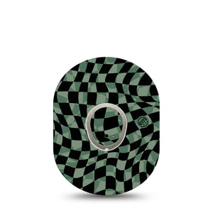 ExpressionMed Green & Black Checkerboard Dexcom G7 Transmitter Sticker, Black & Green Cubes, CGM, Adhesive Sticker Tape Design with matching Dexcom G7 Overlay Patch, Dexcom Stelo Glucose Biosensor System