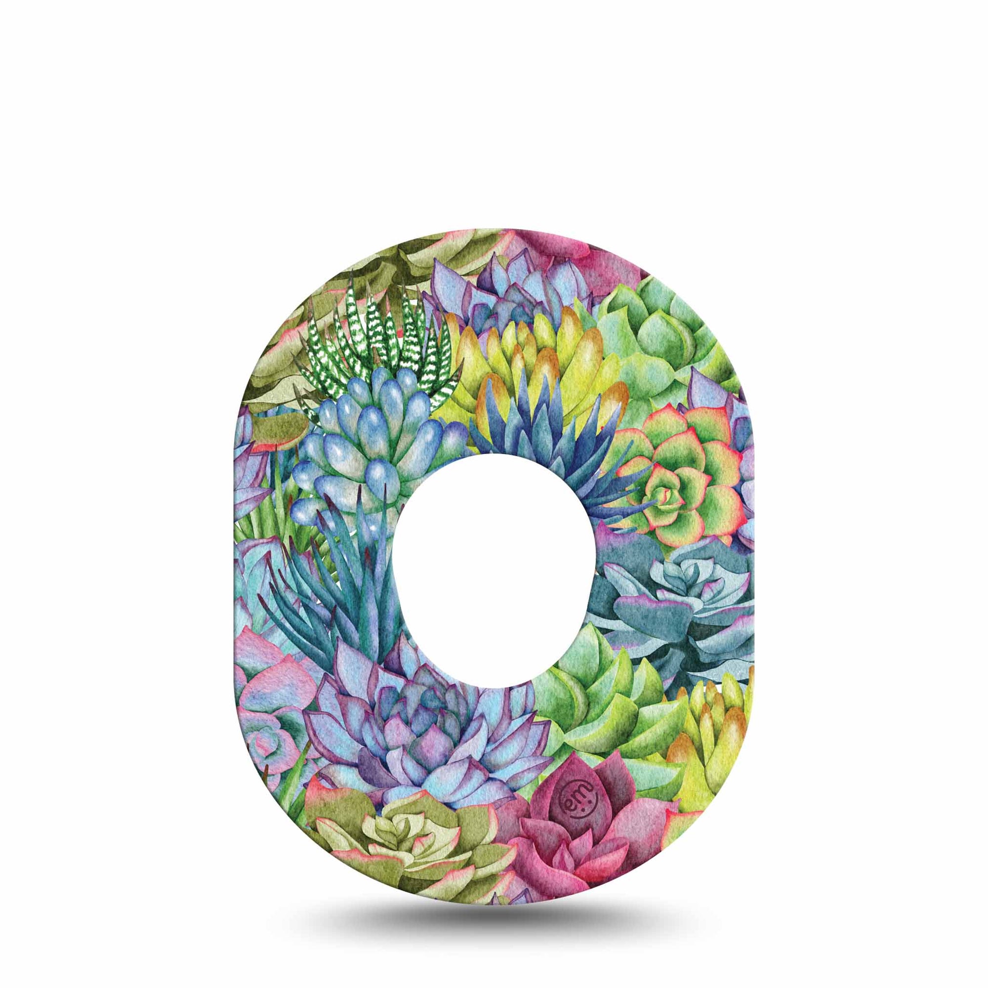 Blue Succulents Dexcom G7 Tape, Single, Colorful Succulent Drawn Flowers Adhesive Patch Design, Dexcom Stelo Glucose Biosensor System