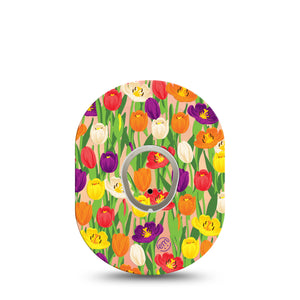 Tulips Dexcom G7 Transmitter Sticker, Single, Spring Colored Tulips Vinyl Sticker with Matching Dexcom G7 Adhesive Patch