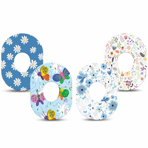 Blossoming Variety Pack Dexcom G7 Tape, 4-Pack, Blossoming Blues Flowers Inspired, CGM Plaster Patch Design, Dexcom Stelo Glucose Biosensor System