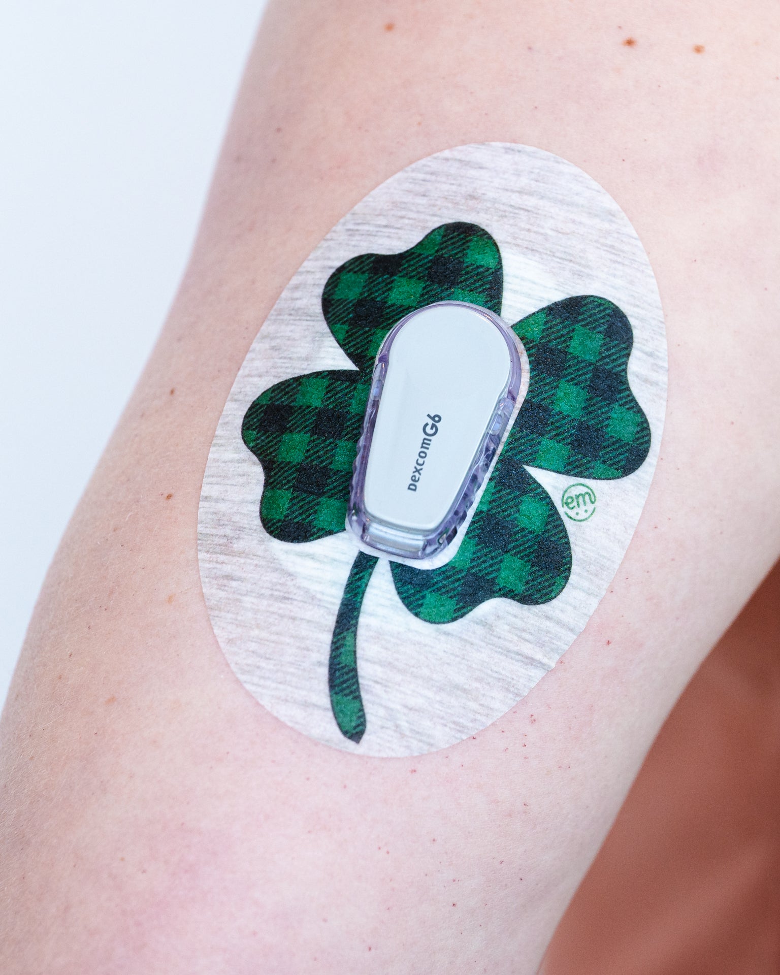 ExpressionMed St. Patrick's Day Variety Pack Dexcom G6 Tape, Single Tape, Human Wearing Clover Themed CGM Adhesive Patch Design