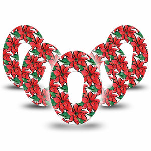 ExpressionMed Poinsettia Dexcom G6 Patch, 5-Pack CGM Adhesive Tape, Holiday Themed Design
