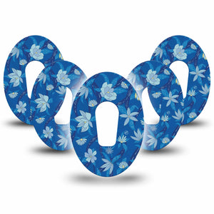 Bold Blue Flowers Dexcom G6 Patch, 5-Pack, Blue Floral CGM tape design