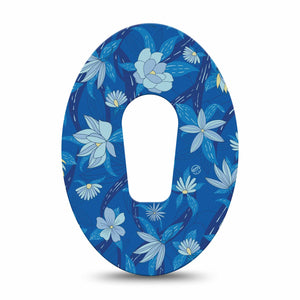 Bold Blue Flowers Dexcom G6 Patch, Single, Blue Floral CGM tape design