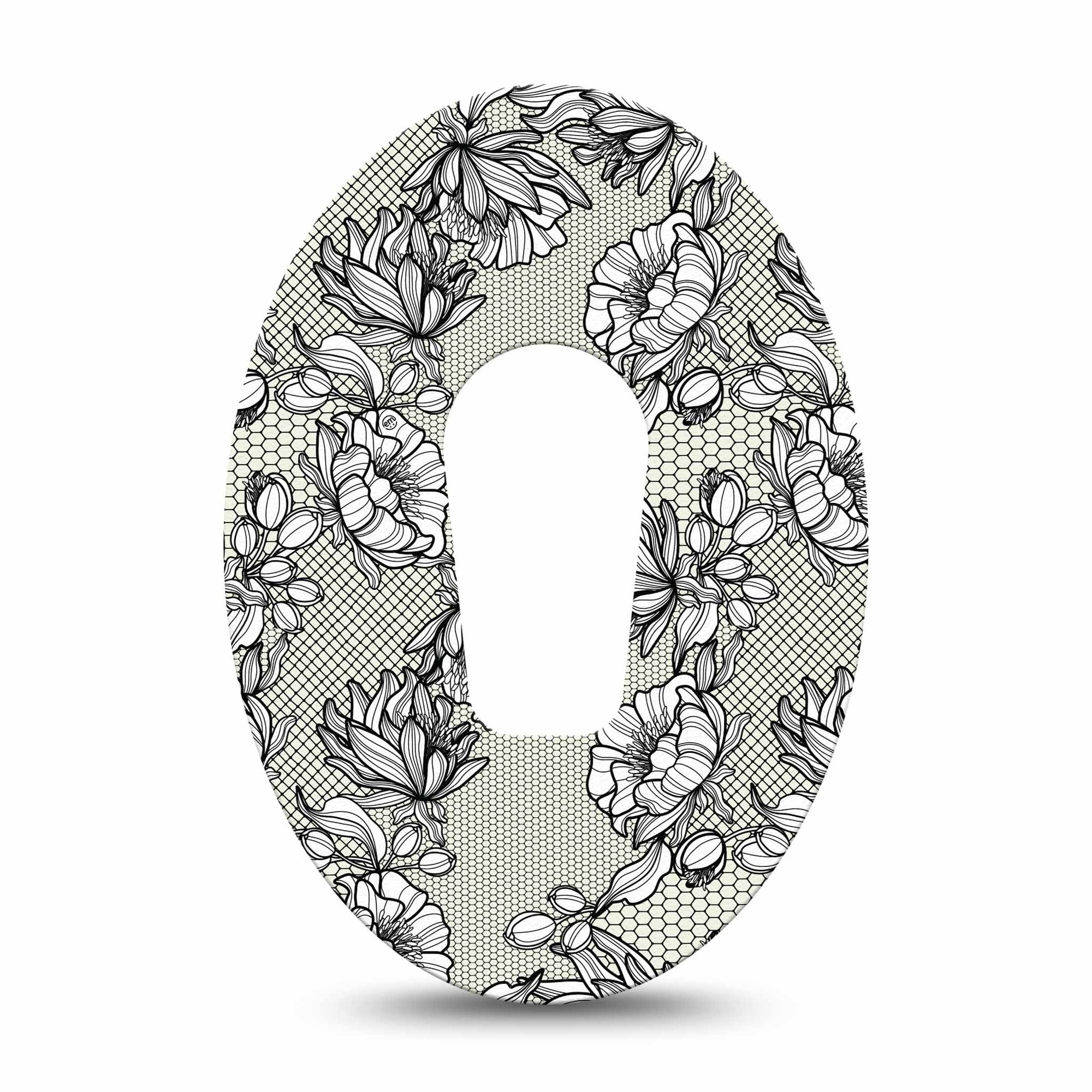 Black Lace Dexcom G6 Patch, single, floral lace themed cgm adhesive tape design