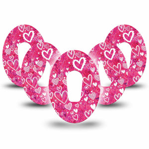 Whimsical Hearts Dexcom G6 Adhesive Tape, 5-Pack, Pink Heart design Valentine Themed CGM Adhesive patch