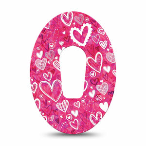 Whimsical Hearts Dexcom G6 Adhesive Tape, Single, Pink Heart design Valentine Themed CGM Adhesive patch