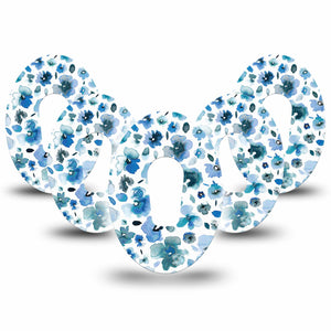 Sapphire Petals Dexcom G6 Tape, 5-Pack, Blue Floral CGM Adhesive Patch Design