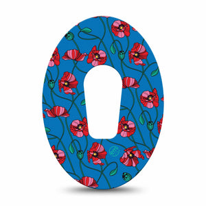 Art Deco Poppies Dexcom G6 Adhesive Tape, Single, Red Floral CGM Patch Design