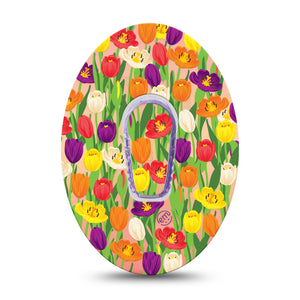 Tulips Dexcom G6 Transmitter Sticker, Single, Colorful Tulips Vinyl sticker with Matching Dexcom G6 Overlay Patch