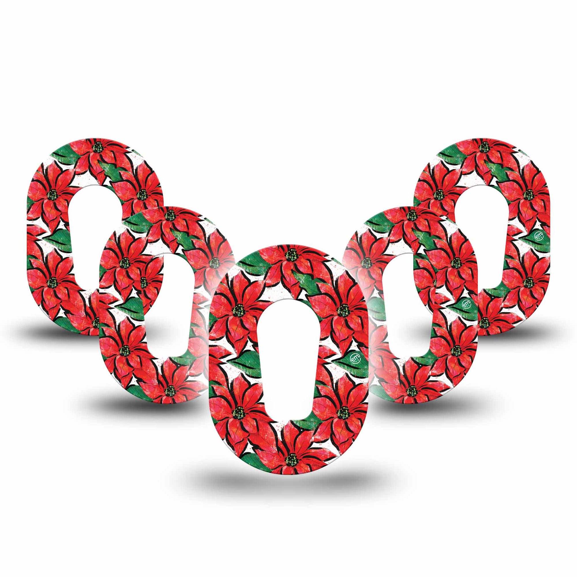 ExpressionMed Poinsettia Dexcom G6 Mini Patch, 5-Pack CGM Adhesive Tape, Holiday Themed Design