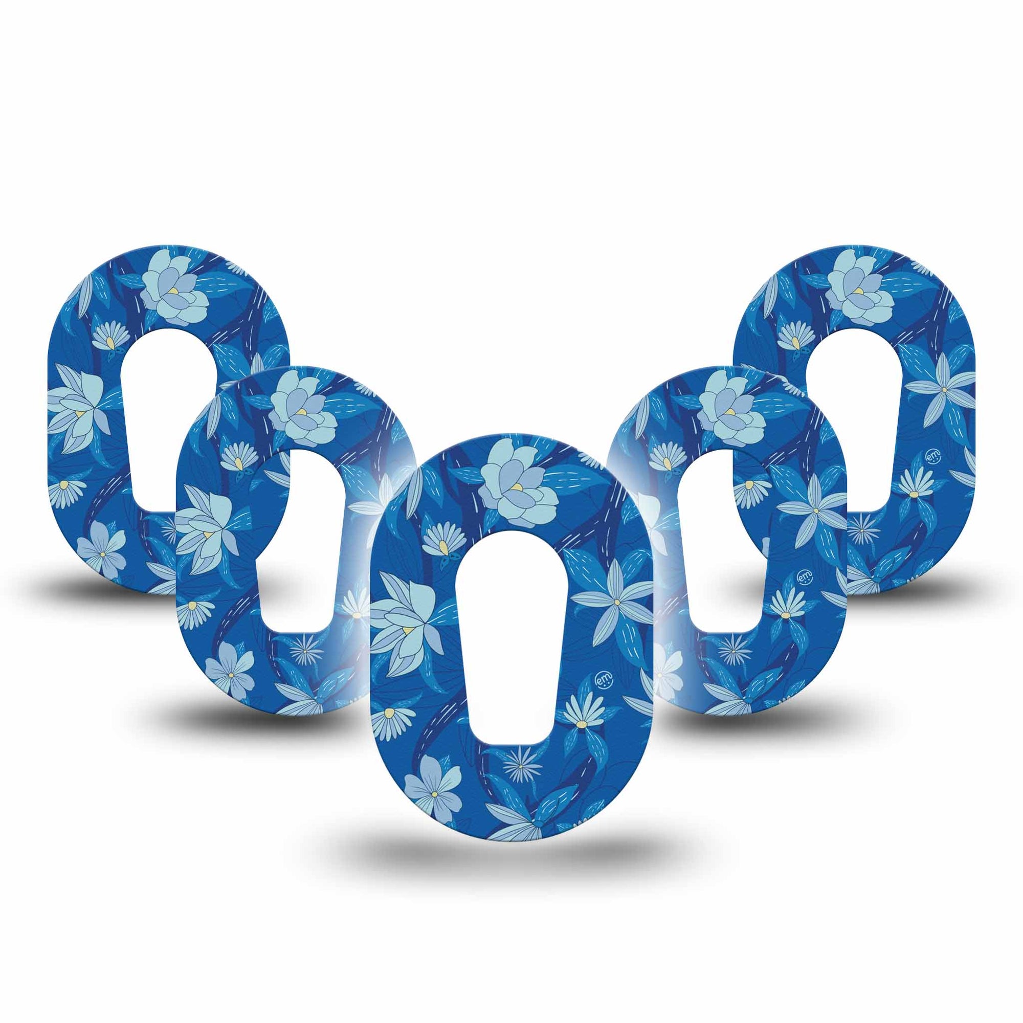 Bold Blue Flowers Dexcom G6 Mini Patch, 5-Pack, Blue Floral CGM tape design