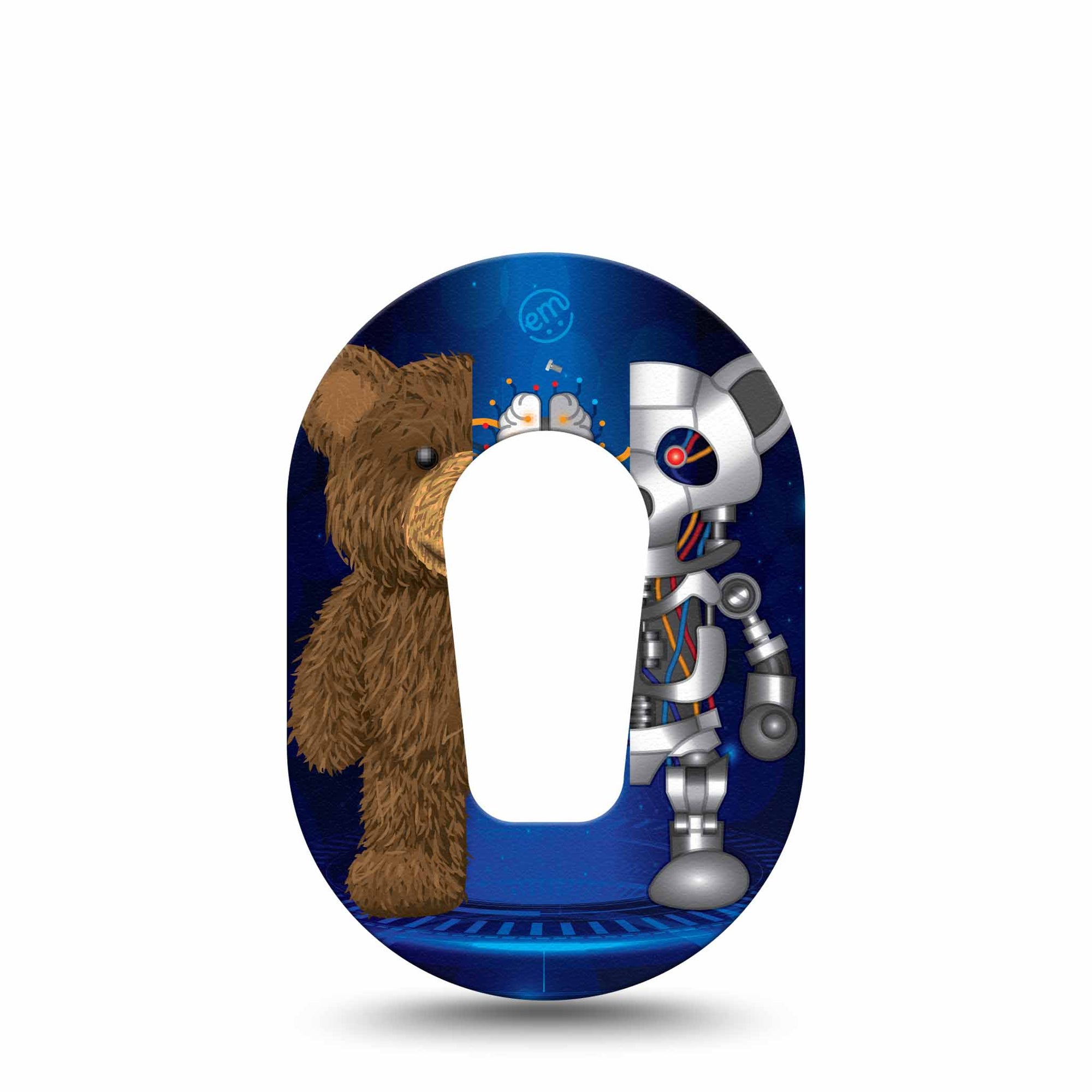 ExpressionMed Robo Teddy Dexcom G6 Mini Patch, Single CGM Tape, Half Teddy Bear, Half Teddy Robot CGM Adhesive Tape Design